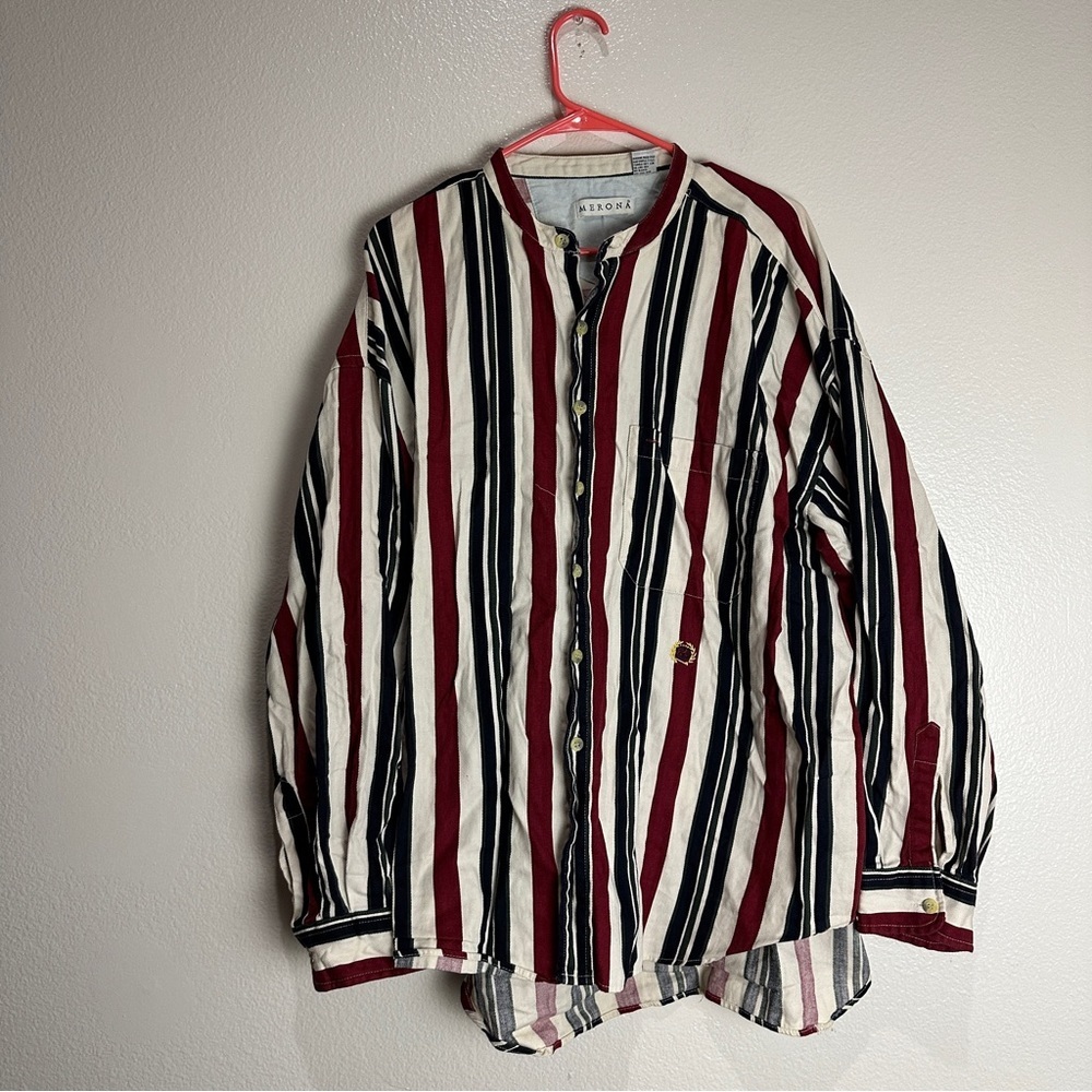 Merona Vintage Button Up Long Sleeve Shirt Collar Less Size XXL